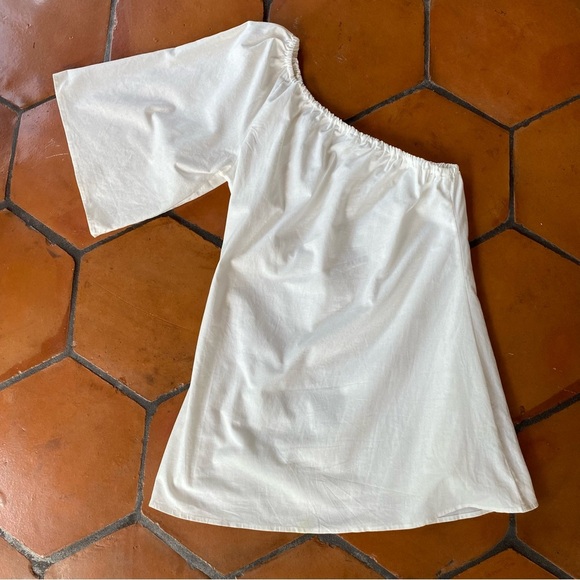 Commense One Shoulder Mini Dress Coastal Preppy Cocktail White Cotton Linen Sz M - Picture 4 of 8